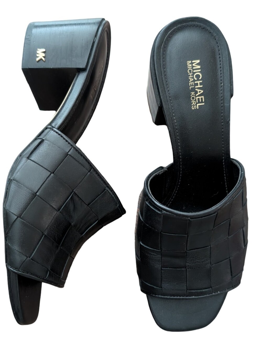 Michael Kors Ingrid Woven Leather Midheel Mule Sandals Size 6